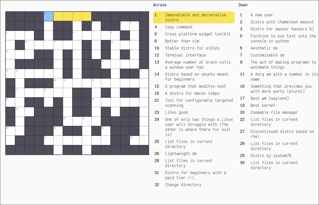 linux crossword